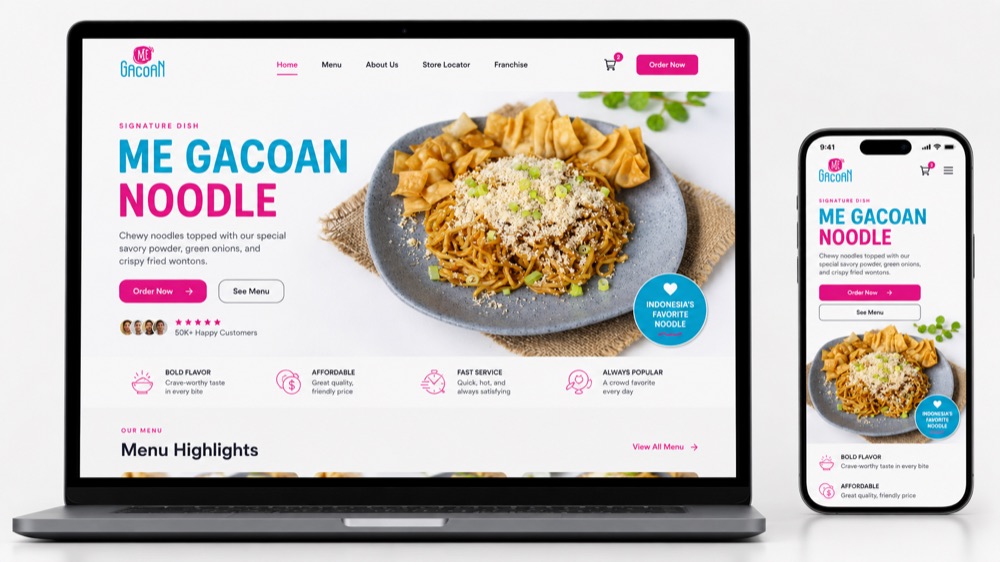 Mockup website bisnis kuliner lokal